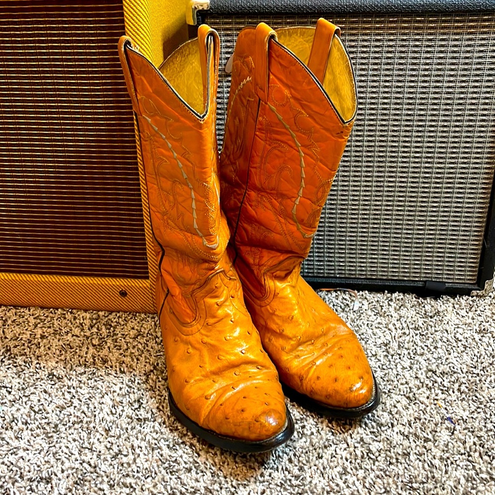 Ostrich brown cowboy boots